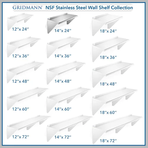 Vista 7 de GRIDMANN Estante de montaje en pared de acero inoxidable de 14 x 24 pulgadas con protector contra salpicaduras, grado comercial, estantería