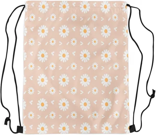 Vista 2 de Castle Fairy 70s Groovy Daisy Bolsa con cordón de 13"x16", naranja blanco