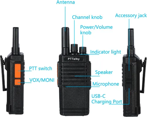 Vista 3 de Walkie Talkies para adultos, FR2 Walkie Talkies de mano de largo alcance, radio bidireccional FRS portátil, carga USB-C recargable, VOX, sin
