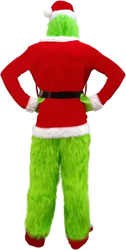 Vista 4 de Christmas Green Big Monster Costume -8pcs Furry Santa Costume Suit Furry Outfit Adult Men and Women