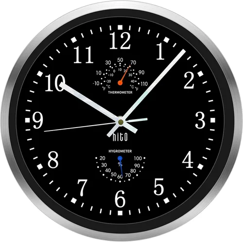 Vista 15 de HITO Reloj de pared silencioso de 10 pulgadas, funciona con pilas, sin tictac, cubierta de vidrio, marco de aluminio plateado, para decoración