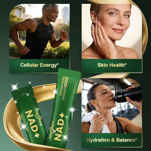 Vista 2 de Suplemento NAD con ribósido liposomal de nicotinamida 600 mg, resveratrol, CoQ10, PQQ y D-ribosa, mezcla de electrolitos, 30 paquetes líquidos