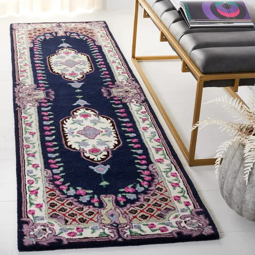 Vista 45 de SAFAVIEH Bellagio Collection - Alfombra decorativa de 2 x 3 pies, azul y rosa, hecha a mano de lana de medallón, ideal para zonas de alto tráfico