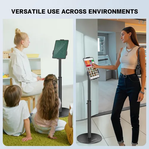 Vista 6 de AboveTEK Soporte de piso para quiosco para iPad – Soporte de piso para tableta POS ajustable en altura, soporte giratorio de 360° con bloqueo