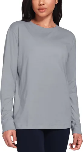 Vista 9 de HeyNuts - Camisas de manga larga para mujer de algodón Pima para entrenamiento, cuello redondo, atléticas, básicas, casuales