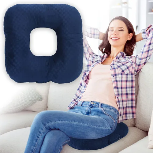 Vista 15 de Cojín de asiento con forma de dona rellena para dolor de coxis y coccix, hemorroides, úlceras de cama, embarazo, próstata, recuperación
