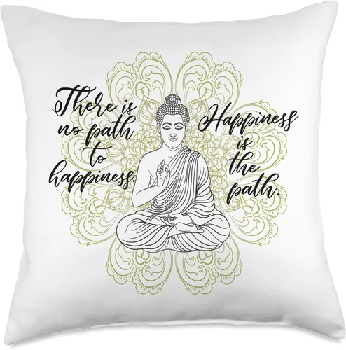Vista 4 de Buda Groove THERE IS NO Path to Happiness Buddha Buda Meditating Mandala, 16 x 16 pulgadas, multicolor