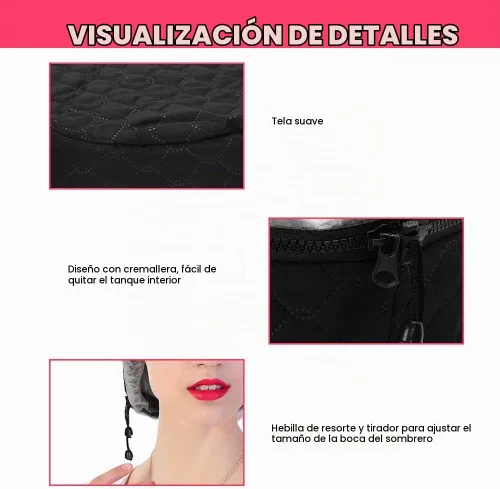 Vista 5 de Gorra eléctrica para el cabello, gorra térmica para el cuidado del cabello, sombrero ajustable para el tratamiento de aceite caliente con 3 modos