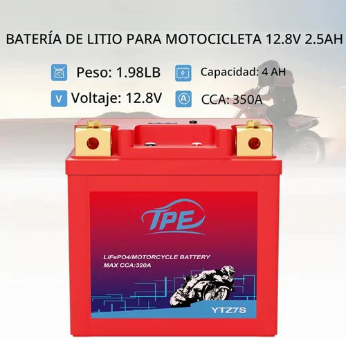 Vista 3 de TPE Batería de litio para motocicleta YTZ7S-BS 12V 4Ah 320CCA Batería para deportes de motor para ATV, moto de agua, scooter, PWC y más