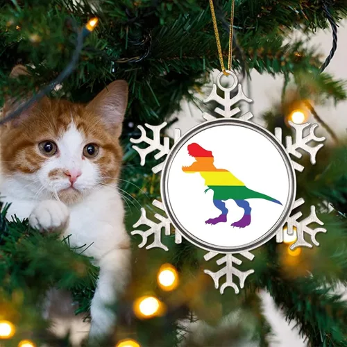 Vista 4 de Regalos de recuerdo de Navidad gay, copo de nieve de metal, decoración para árbol de Navidad, dinosaurio LGBTQ, adornos para árbol de Navidad