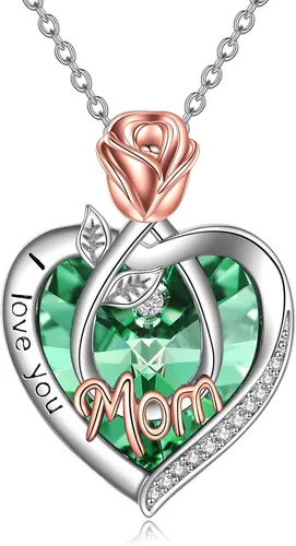 Vista 38 de Joyería de plata esterlina 925 para mujer, collar con pendiente de flor y corazón de cristal, para cumpleaños, regalos para mamá, abuela, esposa 01