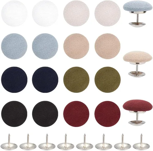 Vista 7 de BENECREAT Juego de 20 piezas de tela de 10 colores cubiertos con botones de metal, 0.728 in/0.73 pulgadas, tapa de béisbol cubierta de tela