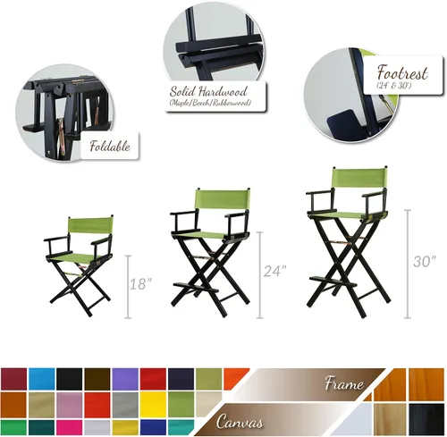 Vista 3 de Casual Home - Silla de director de 24 in, marco blanco, lona gris, altura de mostrador