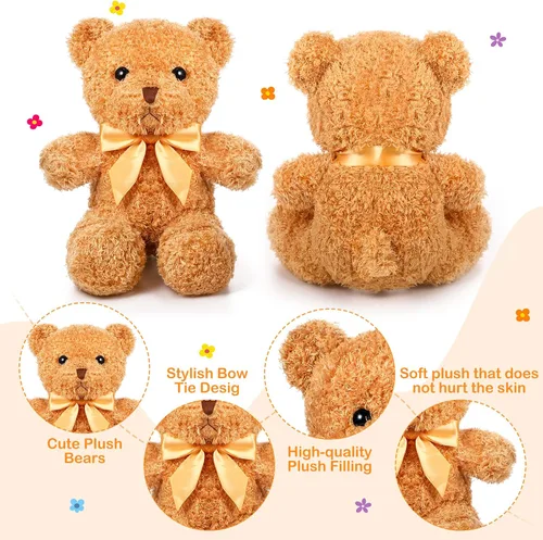 Vista 3 de HyDren 5 piezas de osos de peluche animales suaves juguetes de felpa de San Valentín, 12 pulgadas, lindo oso pequeño y lanudo con capucha y corbatín