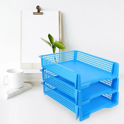 Vista 8 de Unomor 3pcs Stackable Plastic Desk Paper Organizer Tray Space-Saving Office File Storage Basket for Desktop Document Letter and Notebook
