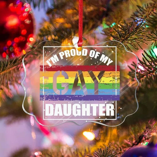 Vista 13 de Adorno acrílico de Navidad con texto en inglés "I May Be Straight But I Don't Hate LGBT, decoración de árbol de Navidad, adorno gay para árbol