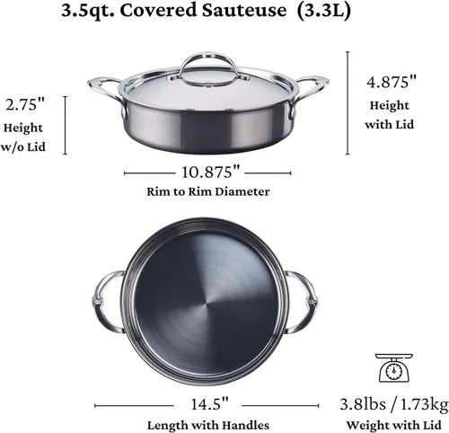 Vista 2 de Hestan - Colección NanoBond - Sauteuse de titanio de acero inoxidable, compatible con placa de inducción, 3.5 cuartos de galón