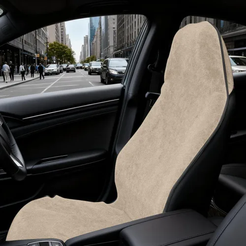 Vista 6 de Funda de asiento de coche de tela de rizo de 55.12 x 29.53 pulgadas, color beige