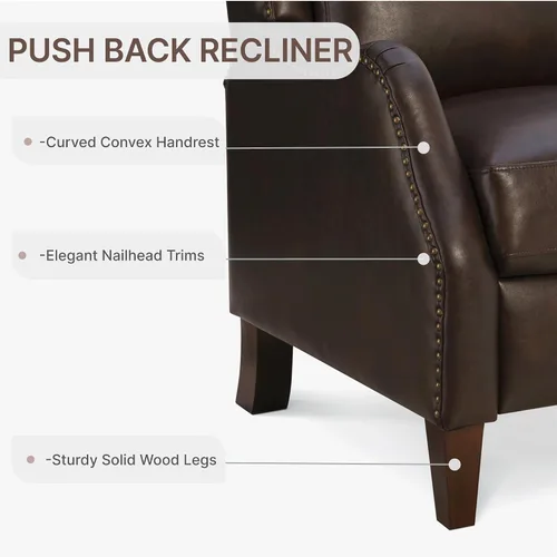 Vista 4 de KISLOT Sillón reclinable de cuero sintético con decoración de remaches, sofá individual para sala de estar y dormitorio