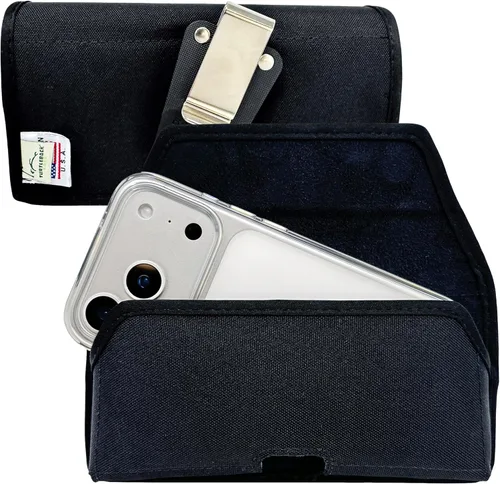 Vista 9 de Turtleback Soporte para cinturón para iPhone 17 Pro y 17Air, pequeño se adapta con fundas delgadas MagSafe o TechWave, funda horizontal de cuero