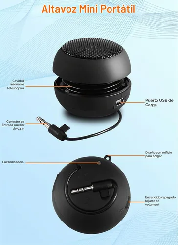 Vista 5 de Mini altavoz portátil con cable USB pequeños altavoces con conector