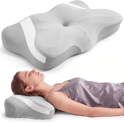 Vista 11 de Almohada cervical ergonómica para el cuello, almohada de espuma viscoelástica para aliviar el dolor, almohadas ortopédicas de cama con soporte