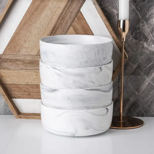 Vista 7 de Stone lain Brighton - Cuencos de porcelana marmolada, blanco mate y gris, 4 cuencos
