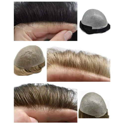 Vista 5 de Toupee - Sistema de reemplazo de pelo transparente para hombres de piel ultrafina de 0.002 in, poliéster superfino, todos los lazos en V, base