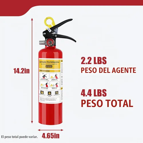 Vista 2 de 1 paquete de extintores de incendios ABC Dry Chemical 1-A:10-B:C de 2.5 lb Comes With Mount Bracket, Quick Release Pull Handle,UL Listed, For Home