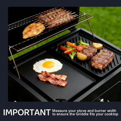 Vista 6 de EWFEN - Parrilla reversible de hierro fundido pre-sazonado de 16.7 x 9.5 pulgadas, utensilios de cocina de doble quemador, plancha rectangular
