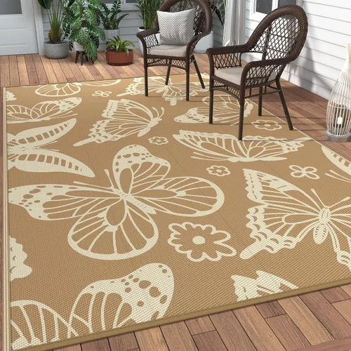Vista 63 de GENIMO - Alfombra para exteriores de 6 x 9 pies, para patio, espacios amplios, reversible, de pajillas de plástico, alfombra impermeable para Azul