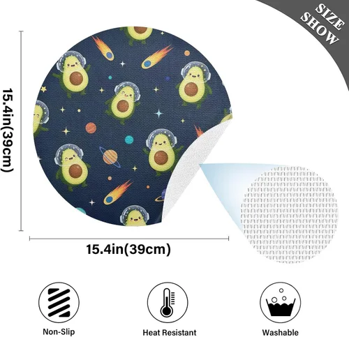 Vista 4 de Cute Avocados Space Blue Table Placemats, Heat Resistant Non Slip Decorative Placemats for Kitchen one sizex4