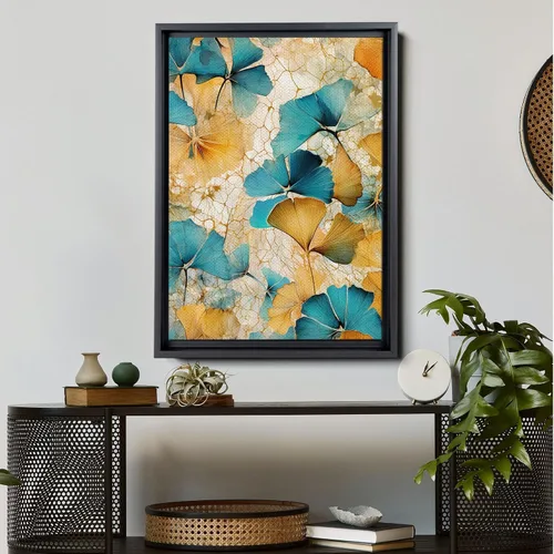 Vista 3 de Gold Turquoise Ginkgo Leaf Print, Captivating Plants Wall Art, Ginkgo Biloba Leaf Print Painting, Embrace the Serenity of Nature