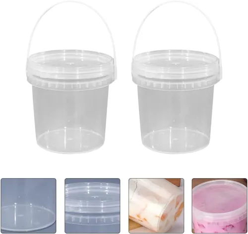 Vista 7 de UPKOCH 2 recipientes de plástico para almacenamiento de alimentos, cubo de helado de 32 onzas con tapa y asa, cubos de sopa transparentes