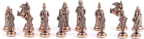 Vista 4 de Juego de ajedrez de metal otomano vs bizantino para adultos, piezas hechas a mano y diseño de mosaico, tablero de ajedrez de madera, tamaño King