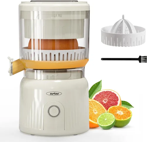 Vista 9 de Exprimidor eléctrico de cítricos, exprimidor de jugo de alta velocidad de 90 W con motor de cobre puro de 15,000 RPM, exprimidor eficiente de Blanco