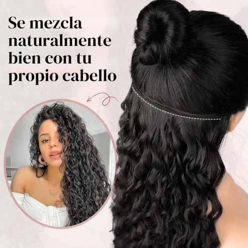 Vista 5 de LONAI Extensión de Cabello, 9 piezas, 56 cm de largo, castaño, extensiones de cabello rizadas con pinza, LN002, extensiones de cabello sintético