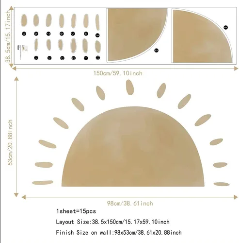 Vista 4 de Calcomanía de pared de medio sol para habitación de los niños, calcomanías de pared de vinilo, calcomanías de pared de guardería, calcomanías