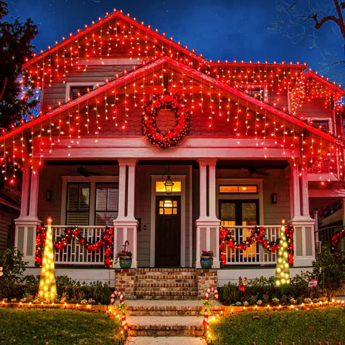 Vista 16 de Luces de carámbano de 33 pies para exteriores, luces de Navidad rojas y verdes para exteriores e interiores, 400 luces LED con 75 caídas, con Rojo
