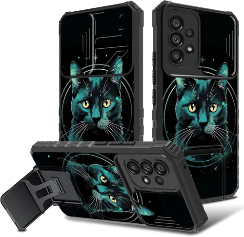 Vista 33 de Funda para Samsung Galaxy A53 5G con cubierta de cámara y soporte de soporte, resistente a prueba de golpes, TPU funda protectora para Samsung