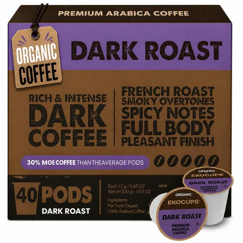 Vista 18 de EKOCUPS Cápsulas de café orgánico descafeinado con proceso de agua suiza de tostado medio, 30% más café por taza, café descafeinado de comercio