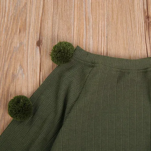 Vista 4 de Conjunto de ropa de 2 piezas para niñas pequeñas para otoño e invierno Verde militar