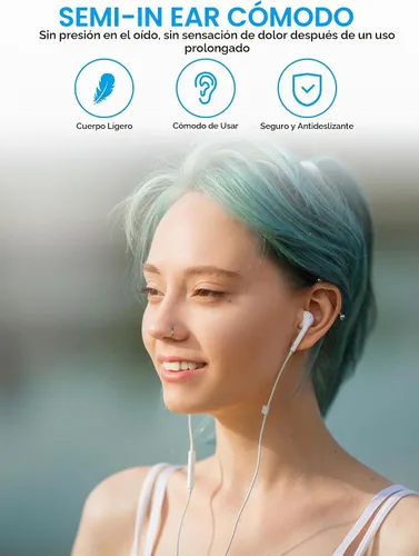 Vista 3 de Auriculares con cable USB C, auriculares con cable para iPhone 17 16 15, auriculares tipo C