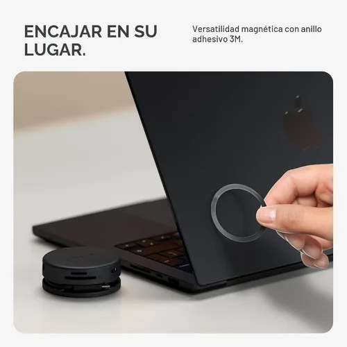 Vista 7 de Satechi OntheGo™ Hub USB-C 7 en 1, adaptador multipuerto magnético compacto, 100 W PD, HDMI 4K/60Hz, Gigabit Ethernet, 2 x USB-A 5 Gbps, lector