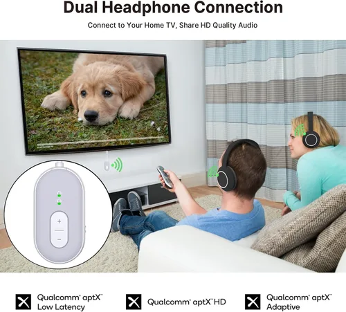 Vista 7 de Receptor transmisor Bluetooth 5.3, receptor de doble conexión, adaptador de audio auxiliar de 0.138 in con cable RCA, avión inalámbrico 2 en 1