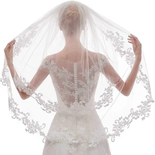 Vista 2 de EllieHouse Mujer Corto, 2 Encaje Boda Nupcial velo con peine, L24