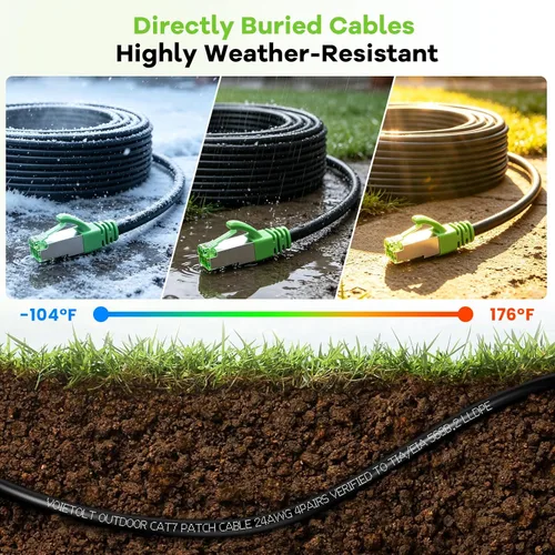 Vista 2 de Cable Ethernet Cat 7 para exteriores de 50 pies compatible con POE, cable de Internet de cobre puro blindado 24AWG 600MHz, cable LAN impermeable
