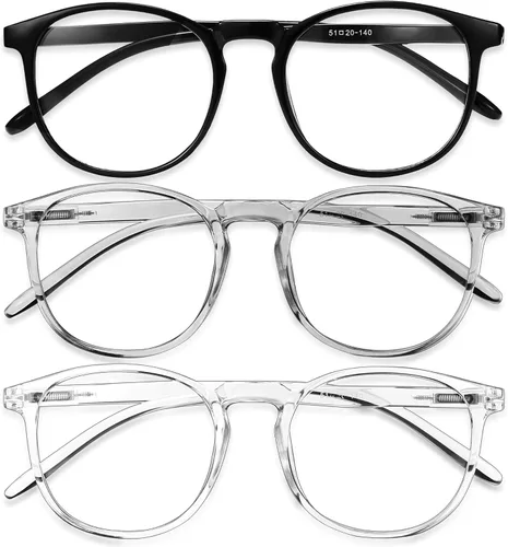 Vista 16 de IBOANN - Lentes con filtro de luz azul para mujeres y hombres, paquete de 3 unidades, armazón redonda estilo retro a la moda, lentes falsos vintage