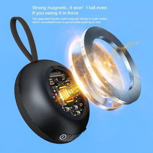 Vista 8 de Altavoz Bluetooth magnético de 6 W con sonido HiFi con reproducción de tarjeta TF, micrófono integrado, BT5.3, emparejamiento TWS, IPX6 impermeable