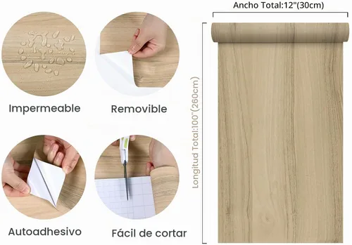 Vista 8 de CHIHUT Papel de contacto de grano de madera de roble claro de 12 x 100 pulgadas, papel tapiz de madera gruesa, impermeable, autoadhesivo, papel